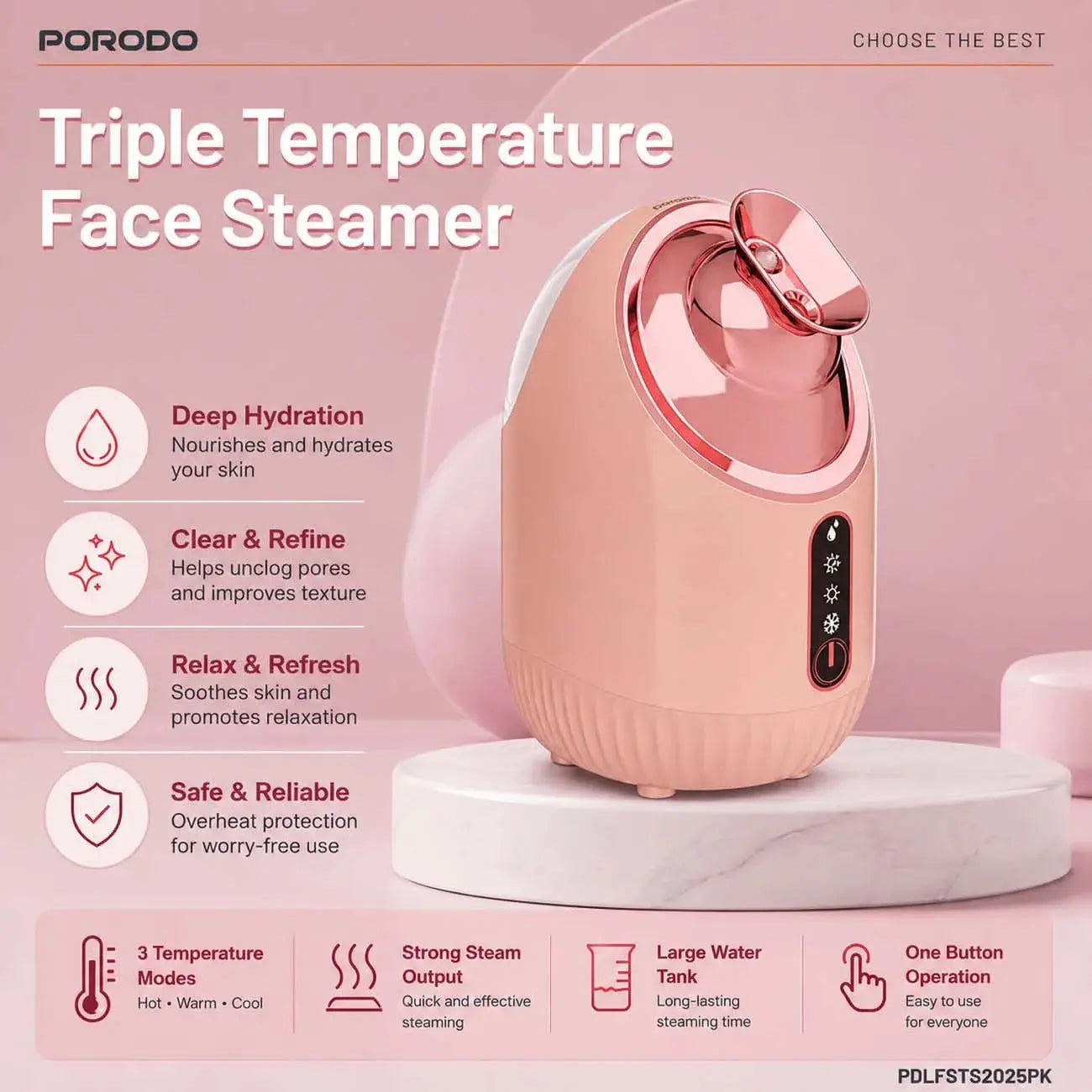 Porodo Rozita Hot & Cold Face Steamer – Pink Scrollcart Qatar 