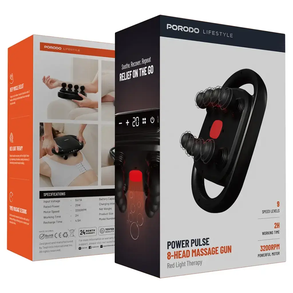 Porodo Lifestyle Power Pulse 8-Head Massage Gun Marhaba international 