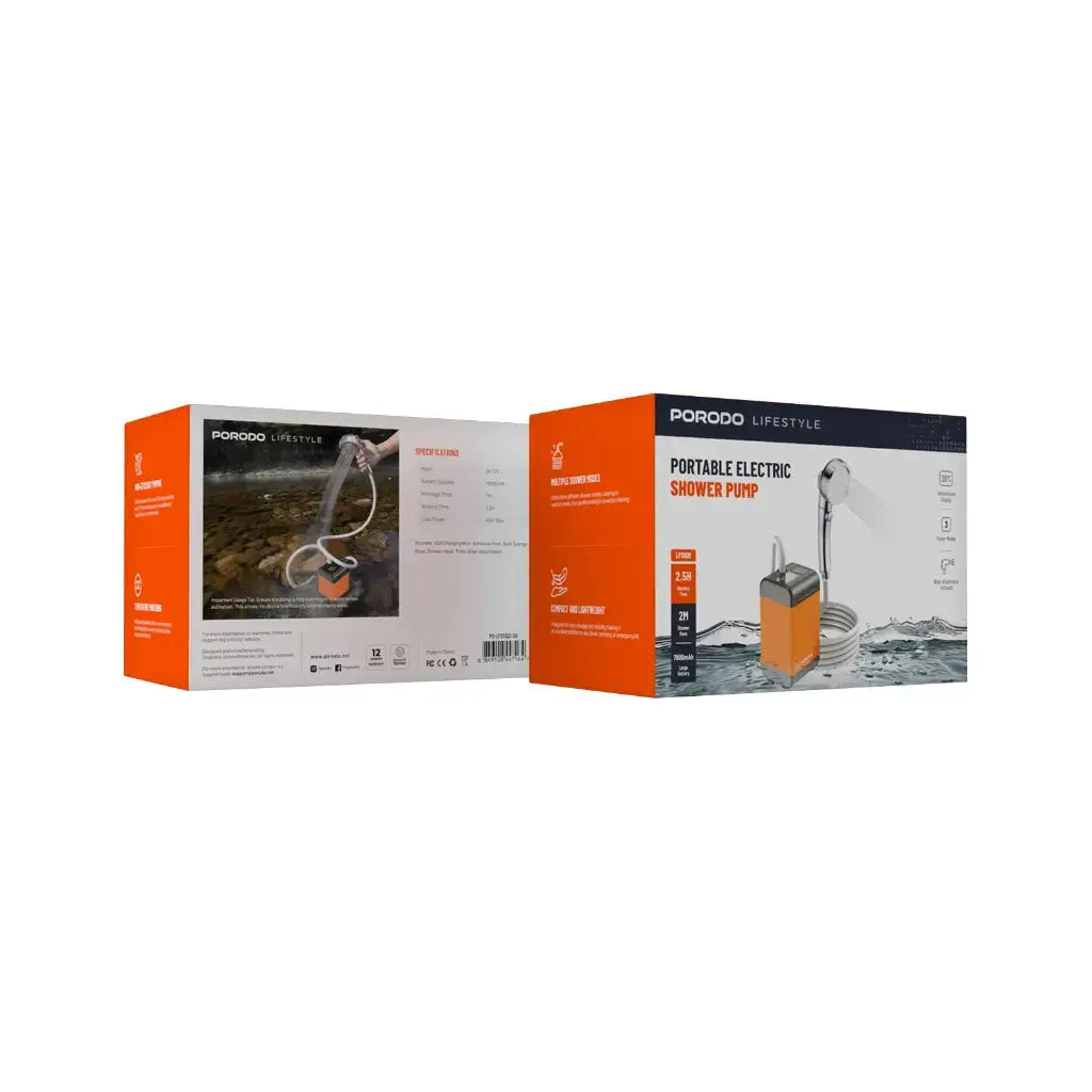 Portable Electric Shower Pump- Porodo 7800mAh with LED Display – Orange Marhaba international 