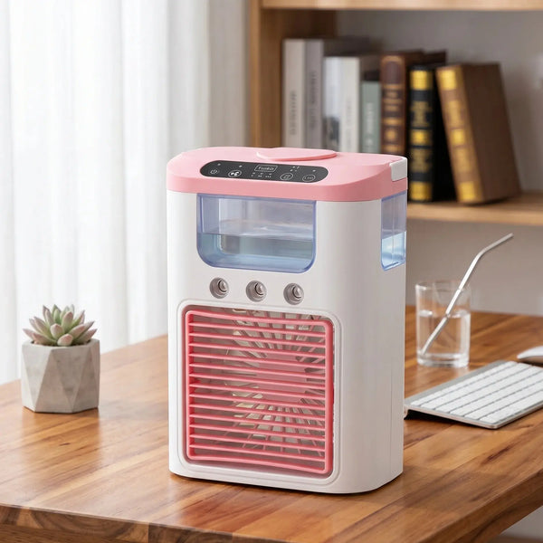 Portable Air Cooler Fan with Mist Spray USB Rechargeable Scrollcart Qatar 