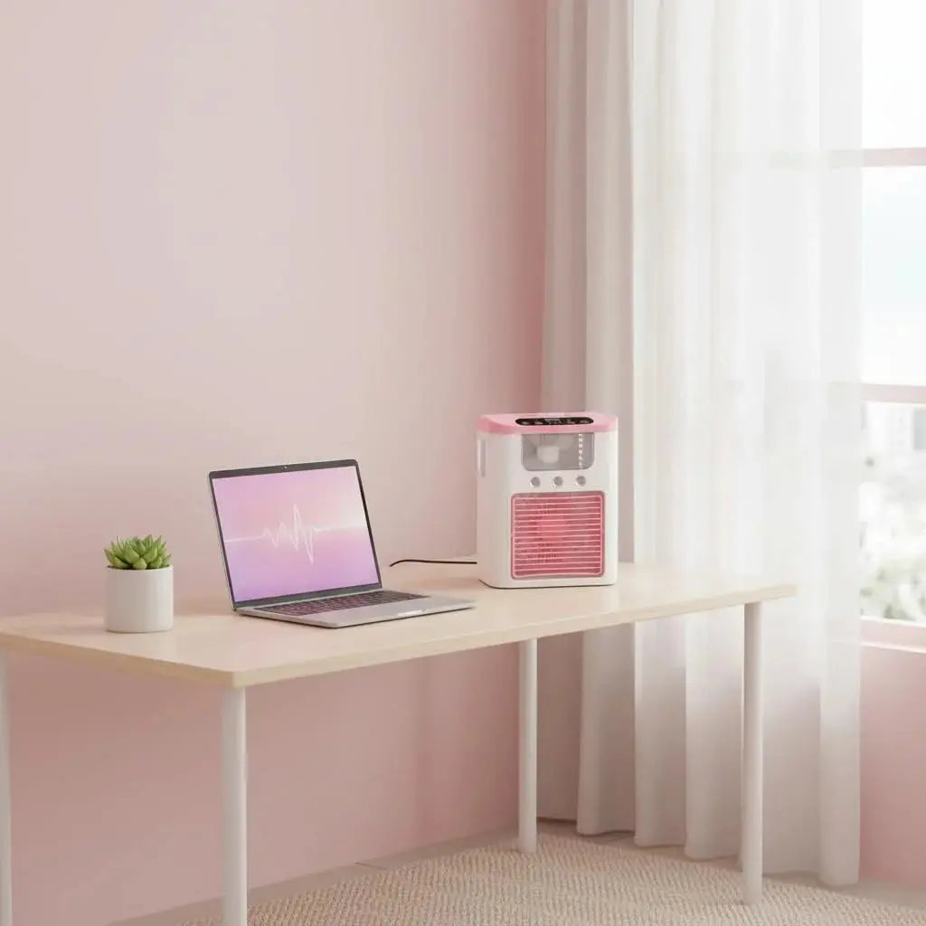 Portable Air Cooler Fan with Mist Spray USB Rechargeable Scrollcart Qatar 
