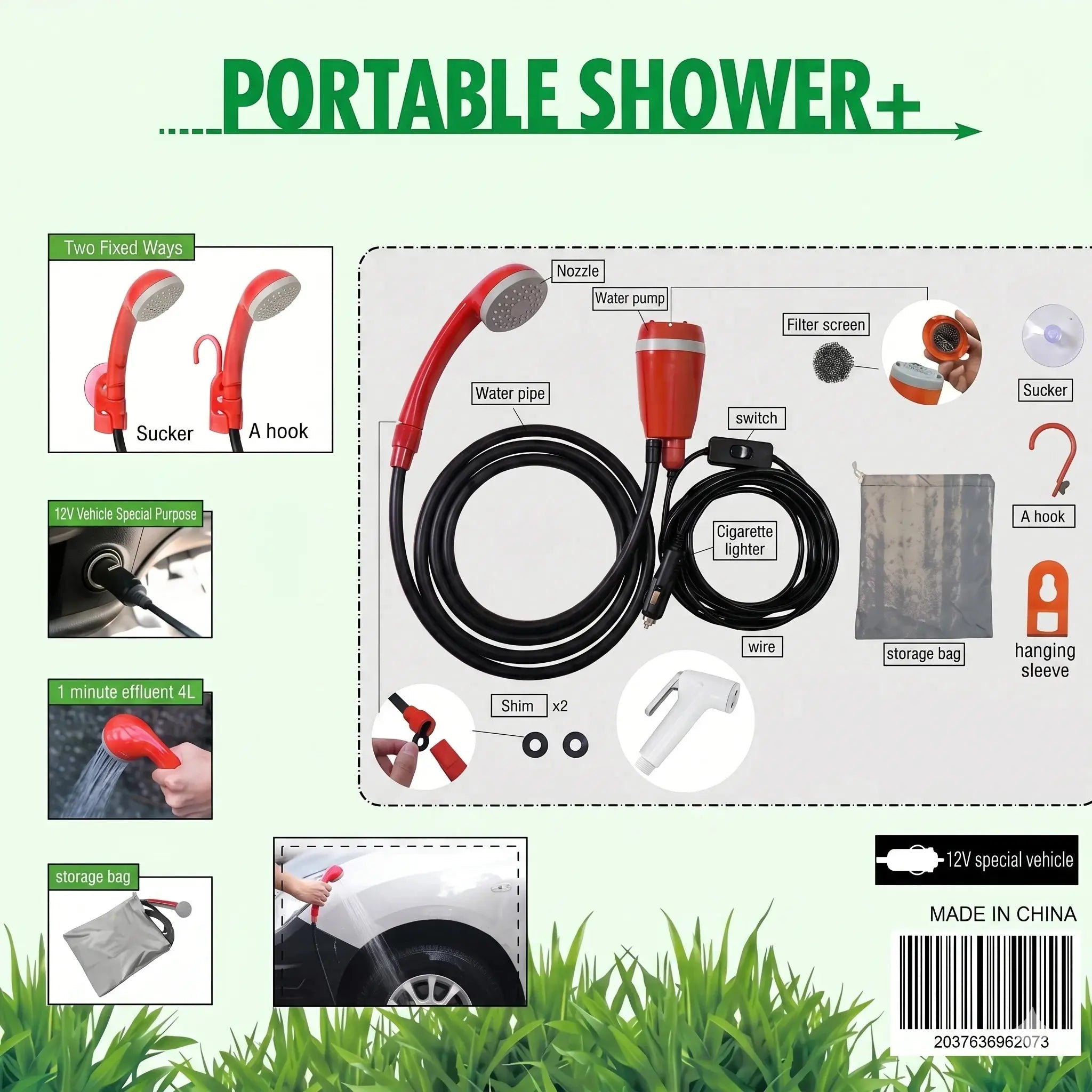 Portable Automobile Shower & Car Washer Set with Foldable Bucket Shameer 