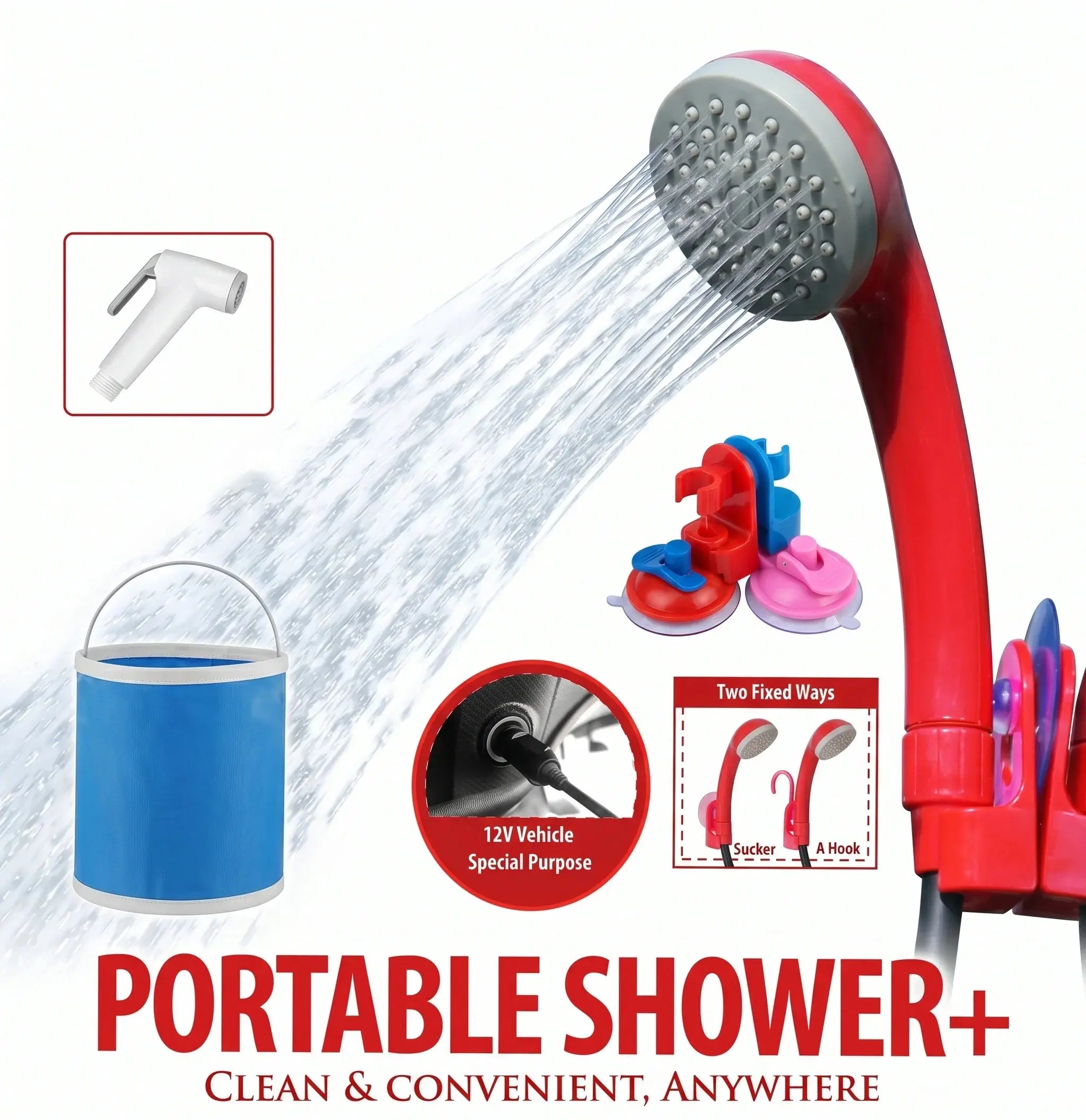 Portable Automobile Shower & Car Washer Set with Foldable Bucket Shameer 