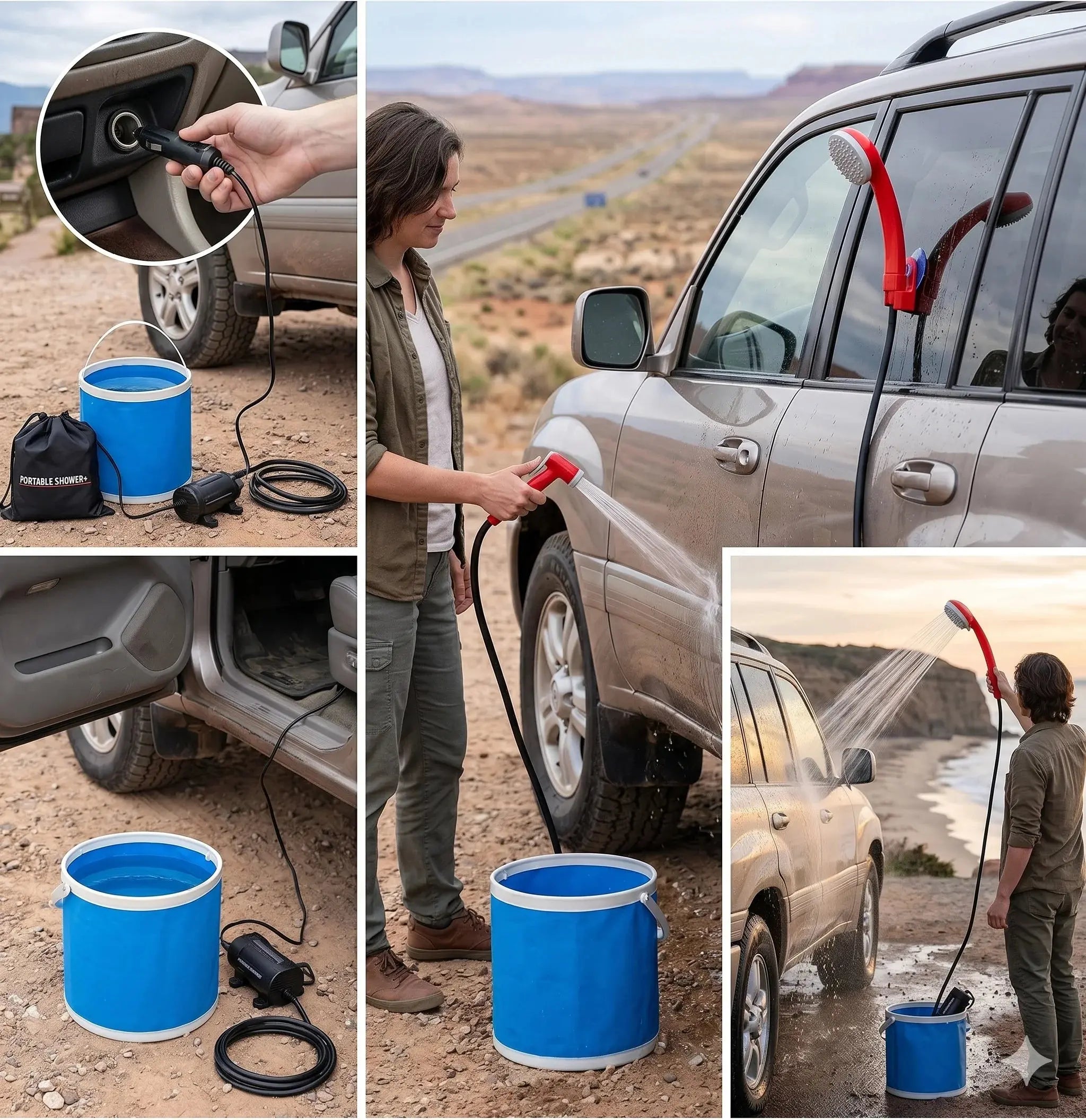 Portable Automobile Shower & Car Washer Set with Foldable Bucket Shameer 