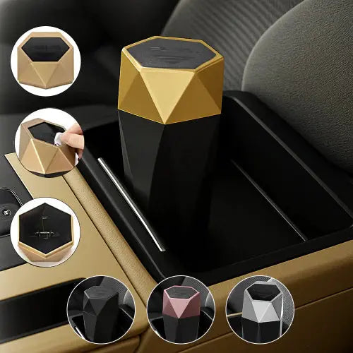 Portable Car Trash Can with Lid -Gold Scrollcart Qatar 