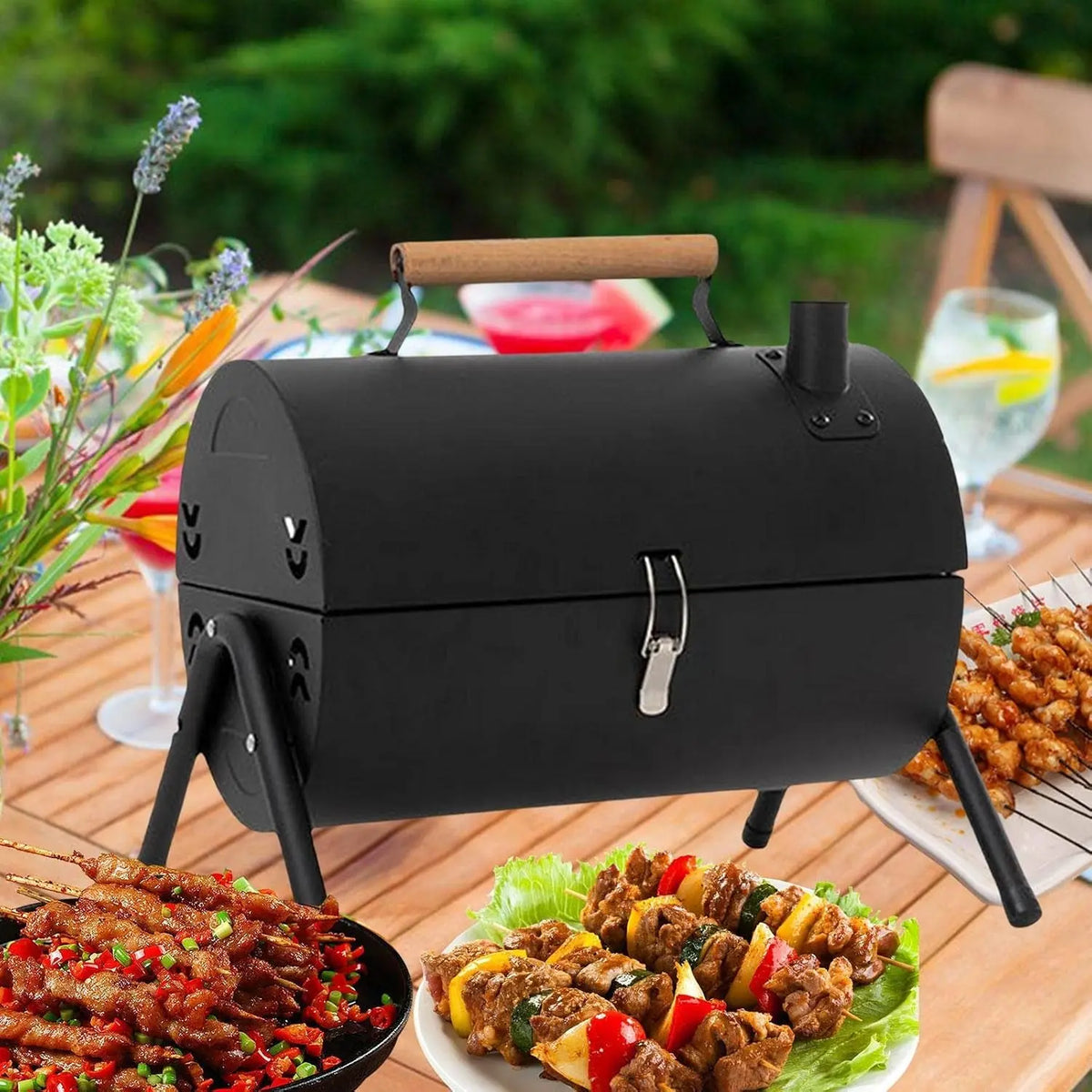 Portable Charcoal BBQ Grill with Baking Tray for Outdoor Cooking Scrollcart Qatar 