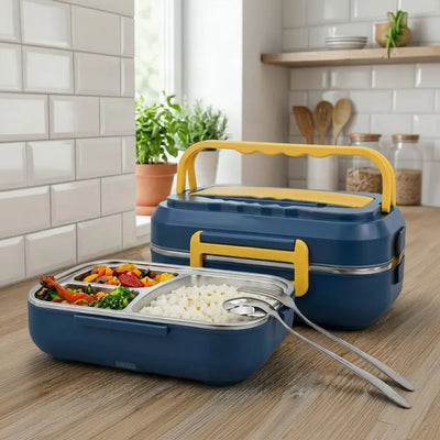 Portable Electric Lunch Box 1.5L – 3-Compartment Stainless Steel Food Warmer Scrollcart Qatar 