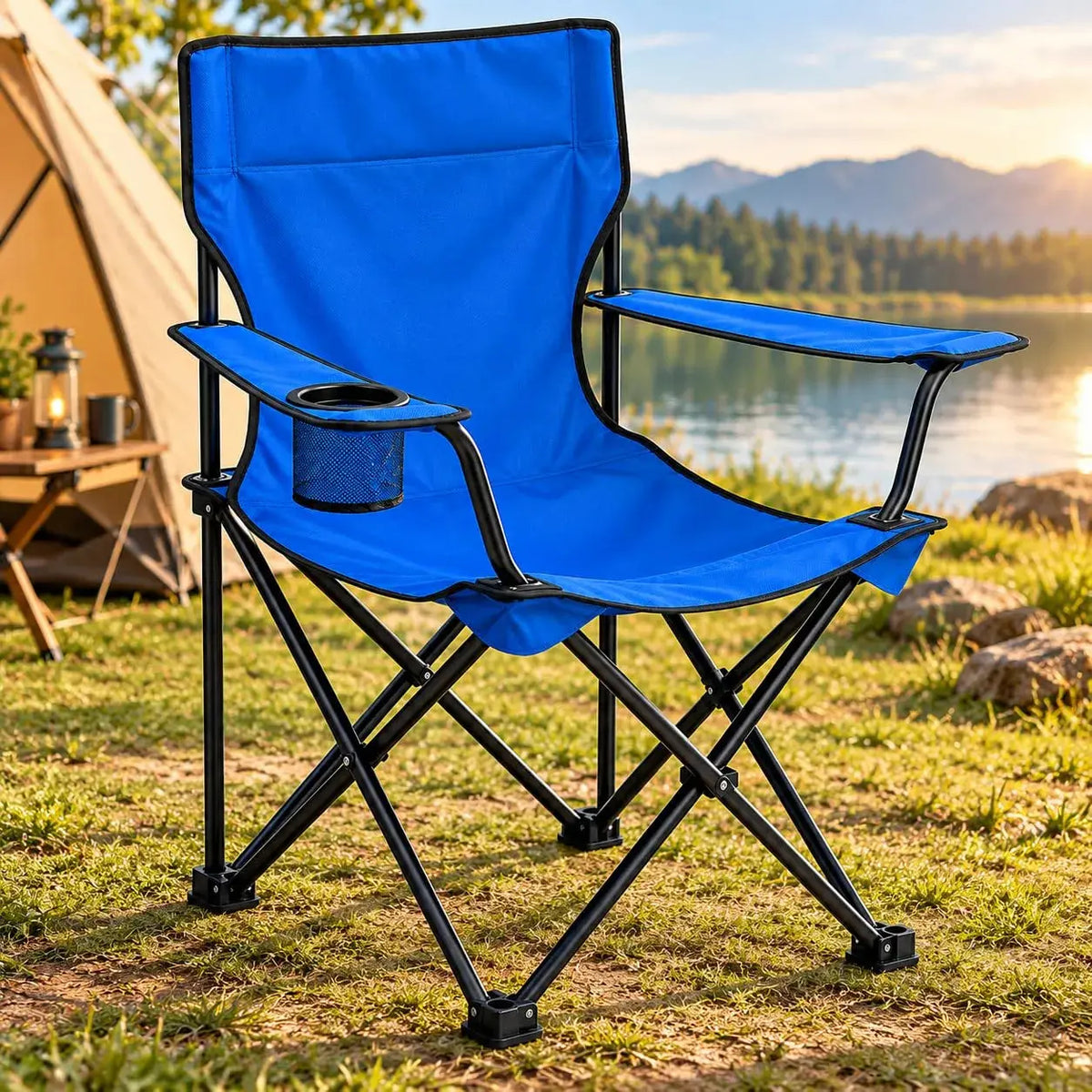 Portable Folding Camping Chair with Lumbar Support and Cup Holder Scrollcart Qatar 