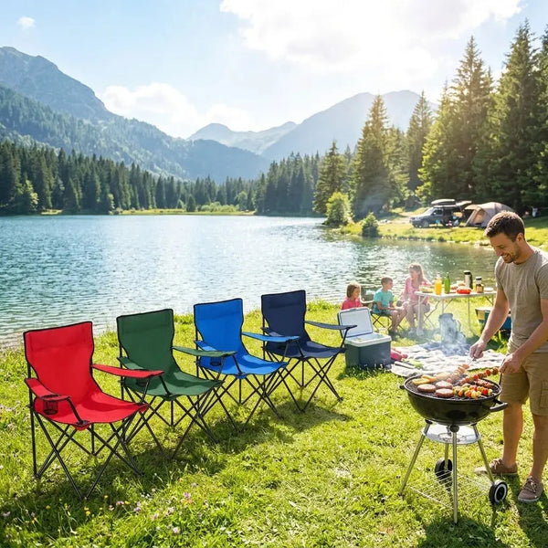 Portable Folding Camping Chair with Lumbar Support and Cup Holder Scrollcart Qatar 