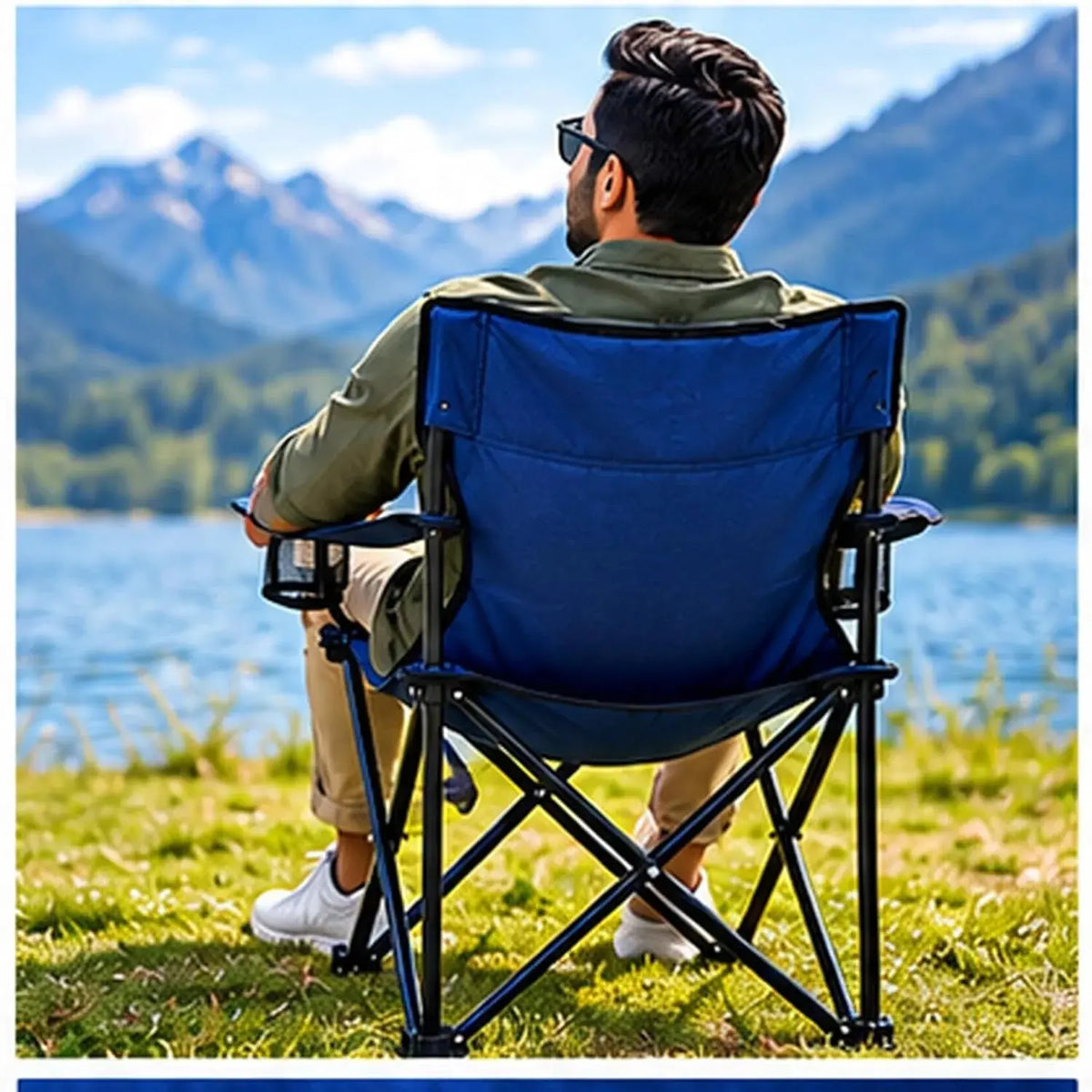 Portable Folding Camping Chair with Lumbar Support and Cup Holder Scrollcart Qatar 