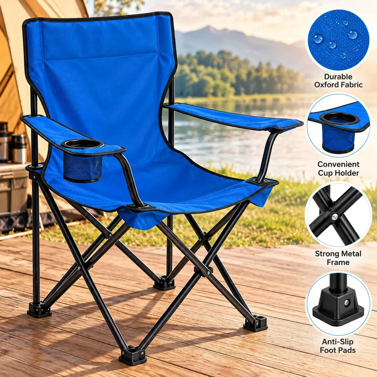 Portable Folding Camping Chair with Lumbar Support and Cup Holder Scrollcart Qatar 