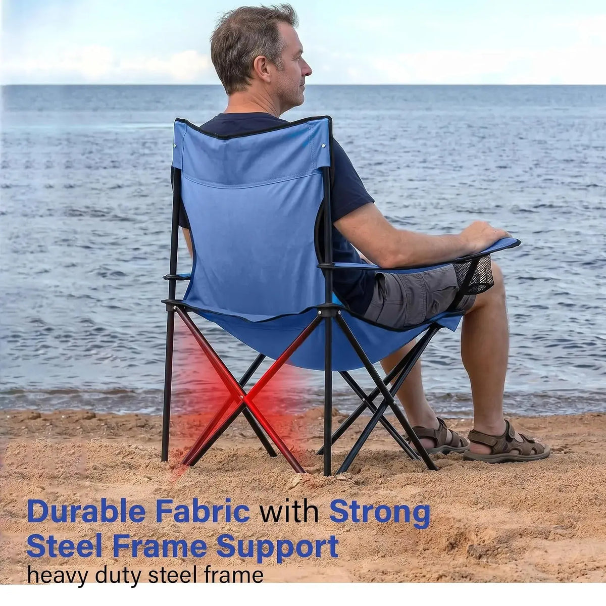Portable Folding Camping Chair with Lumbar Support and Cup Holder Scrollcart Qatar 