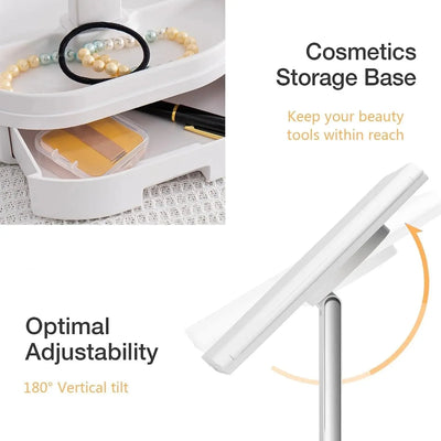 Portable Folding Makeup Mirror with LED Lights & Storage Scrollcart Qatar 