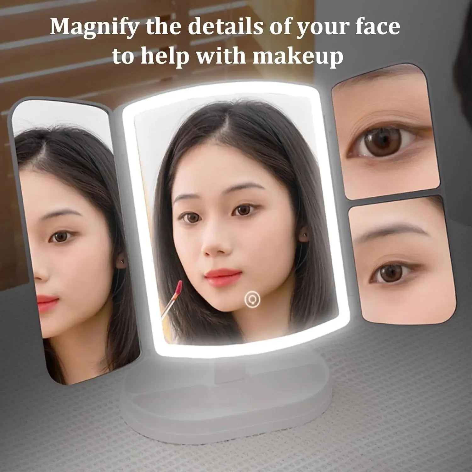 Portable Folding Makeup Mirror with LED Lights & Storage Scrollcart Qatar 