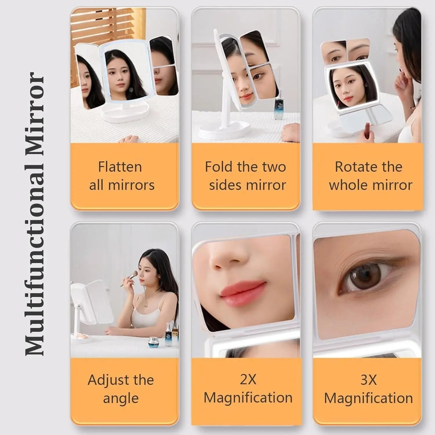 Portable Folding Makeup Mirror with LED Lights & Storage Scrollcart Qatar 