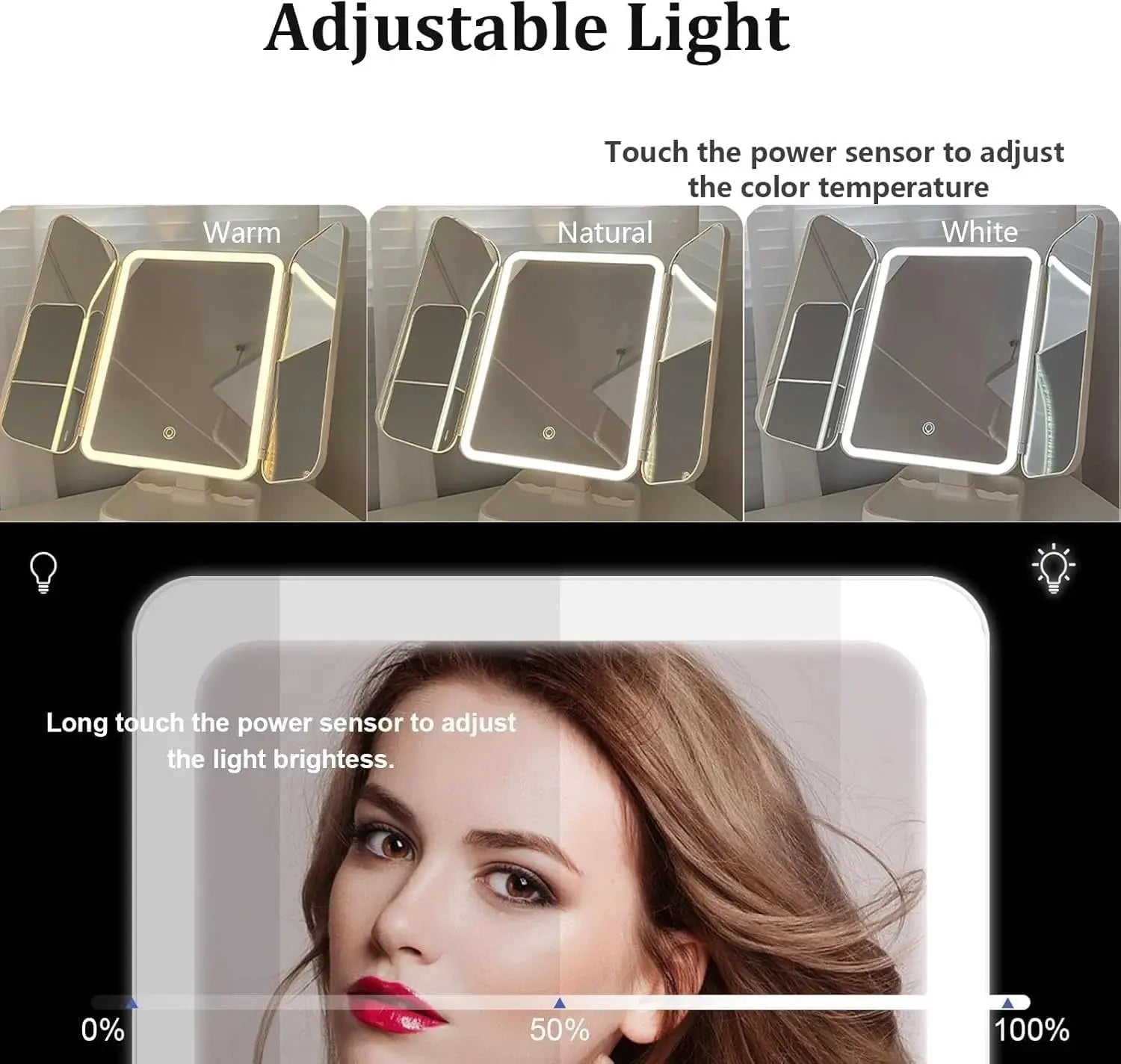 Portable Folding Makeup Mirror with LED Lights & Storage Scrollcart Qatar 