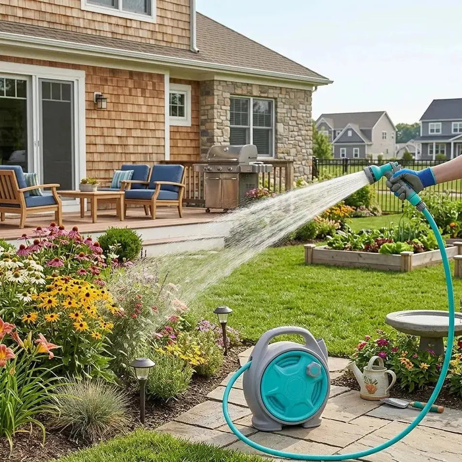 Portable Retractable Garden Hose Reel Cart with Spray Gun Scrollcart Qatar 