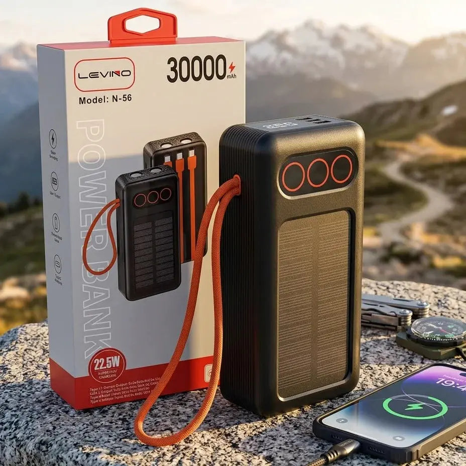 Power Bank 30000mAh Solar Fast Charging USB-C Portable Scrollcart Qatar 