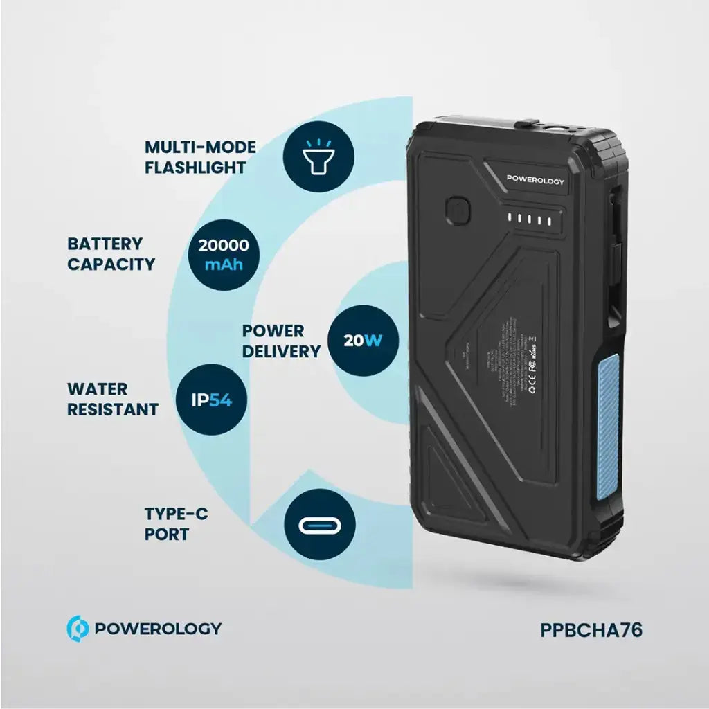 Powerology 20000mAh Solar Power Bank – Fast Charger Qatar