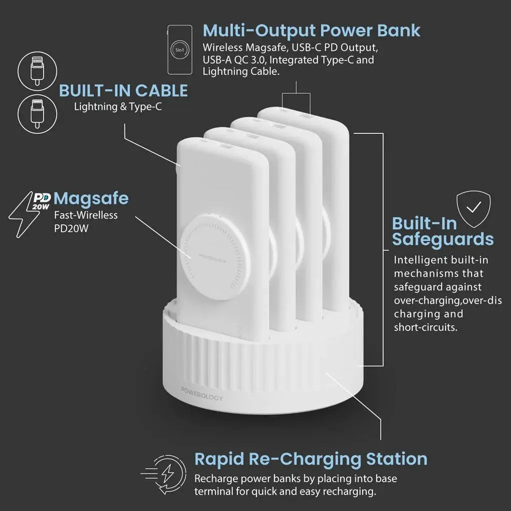Powerology 4 in 1 10000mAh PD wireless power bank charging station with MagSafe in Doha Qatar