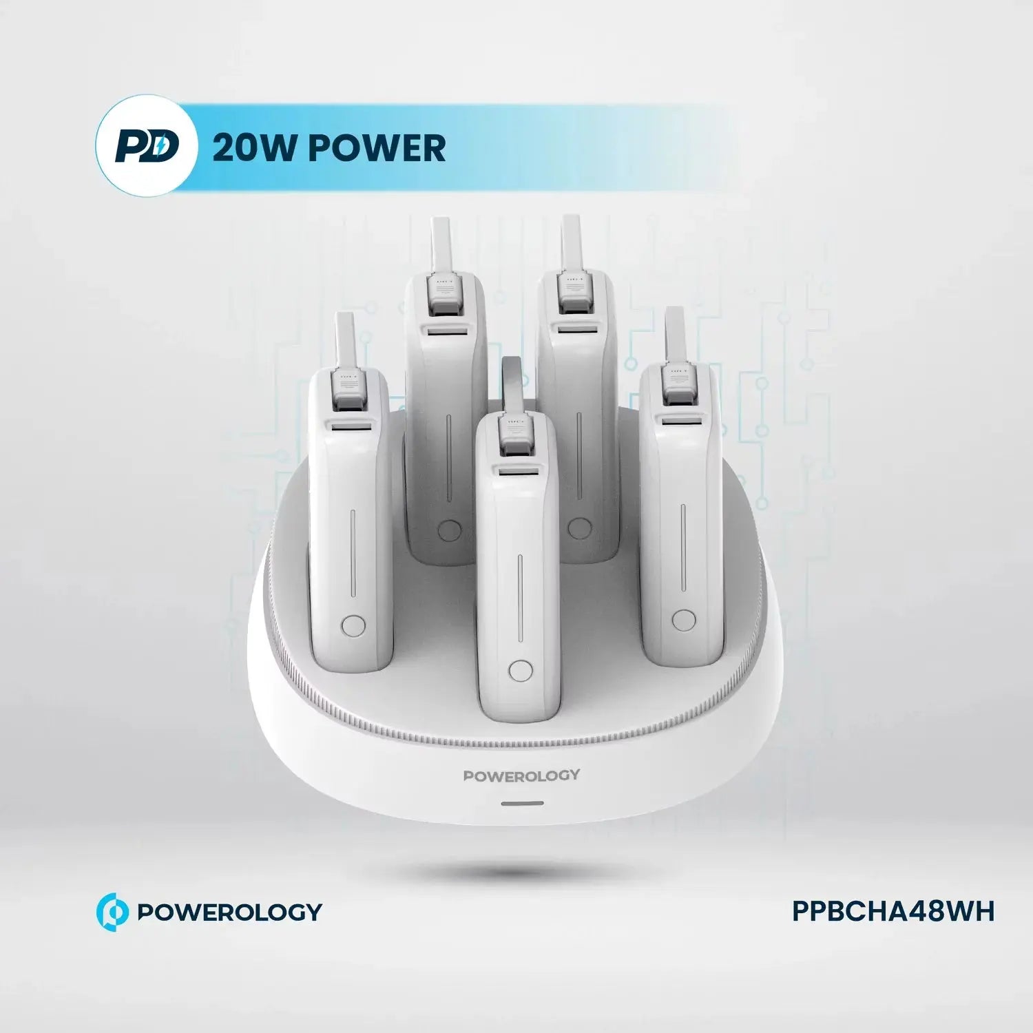 Powerology 5 in 1 10000mAh power bank station 50W PD fast charging white in Doha Qatar