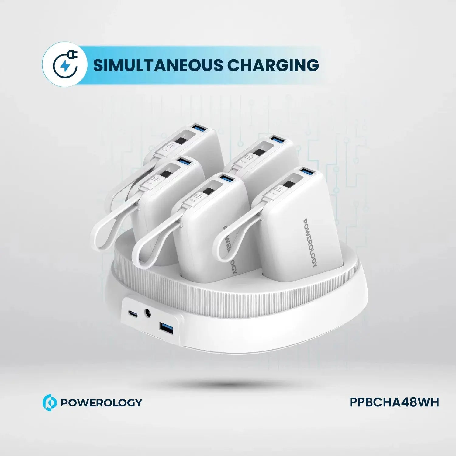 Powerology 5 in 1 10000mAh power bank station 50W PD fast charging white in Doha Qatar
