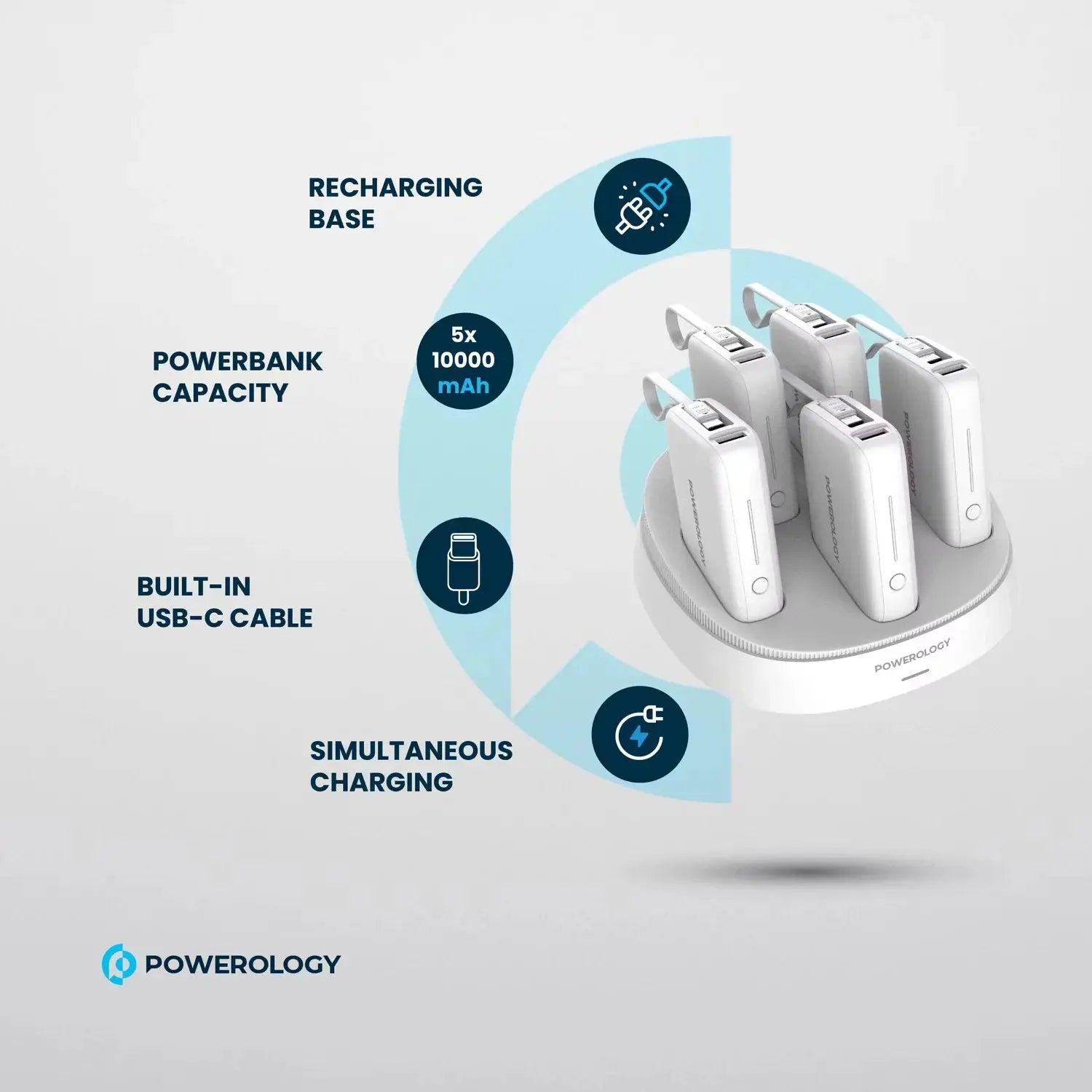 Powerology 5 in 1 10000mAh power bank station 50W PD fast charging white in Doha Qatar