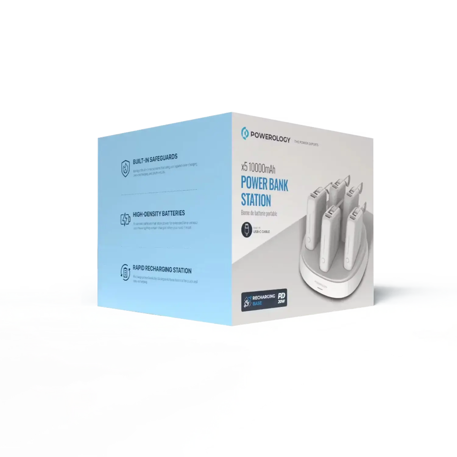 Powerology 5 in 1 10000mAh power bank station 50W PD fast charging white in Doha Qatar