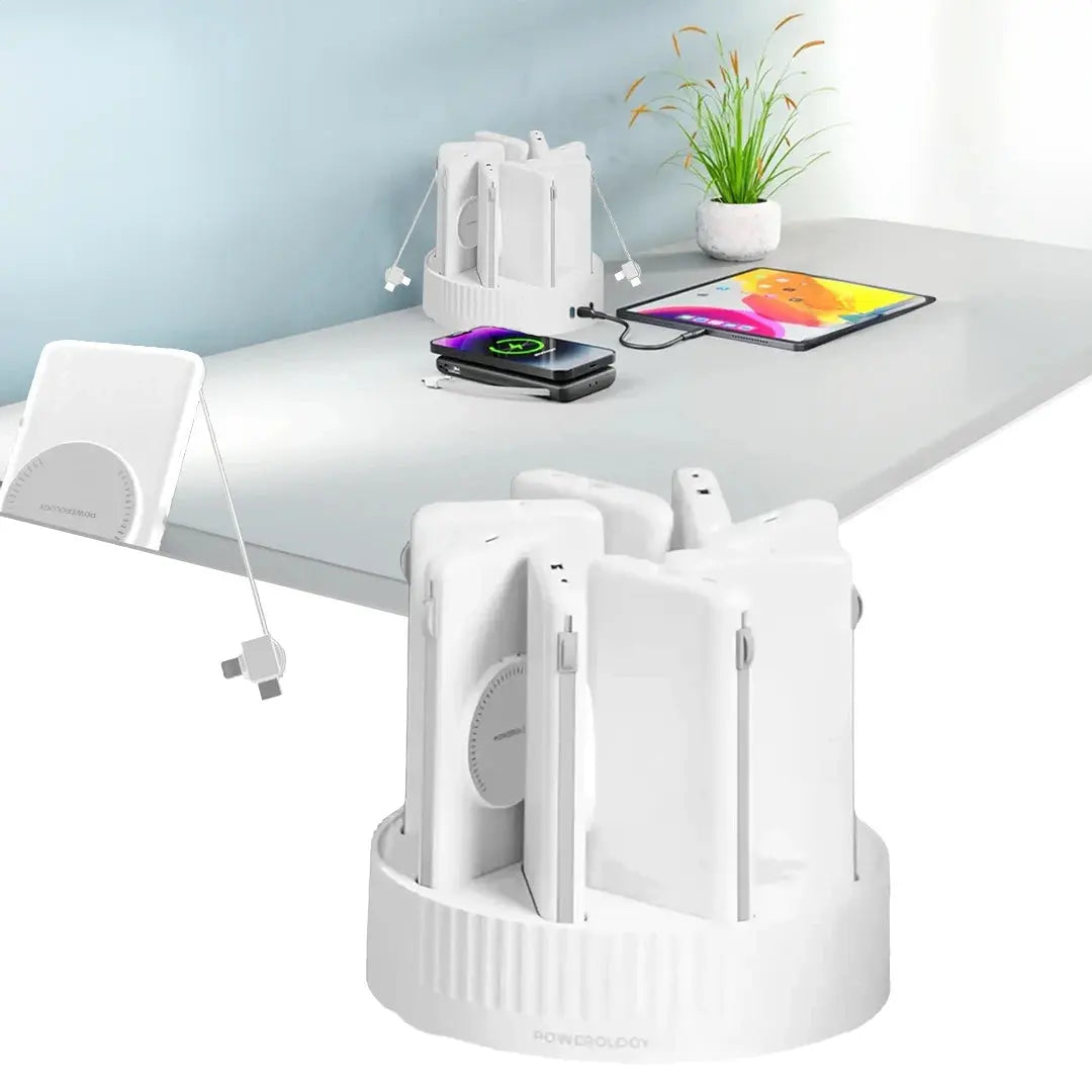 Powerology 8 in 1 10000mAh PD 120W wireless power bank charging station white in Doha Qatar