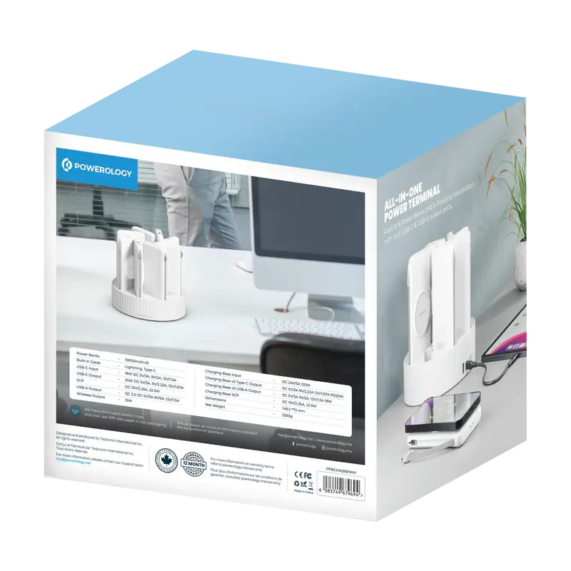 Powerology 8 in 1 10000mAh PD 120W wireless power bank charging station white in Doha Qatar