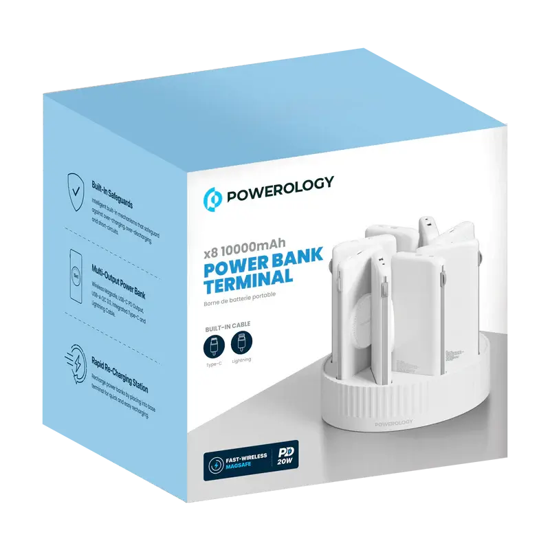 Powerology 8 in 1 10000mAh PD 120W wireless power bank charging station white in Doha Qatar
