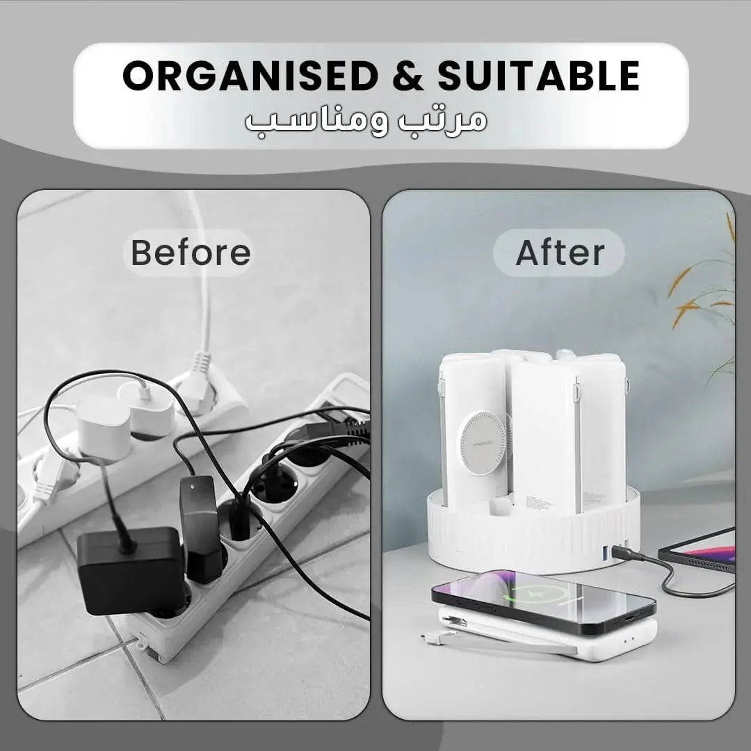 Powerology 8 in 1 10000mAh PD 120W wireless power bank charging station white in Doha Qatar