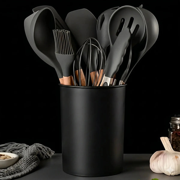 Premium 12-Piece Silicone Kitchen Utensil Set with Storage Holder Scrollcart Qatar 