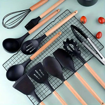 Premium 12-Piece Silicone Kitchen Utensil Set with Storage Holder Scrollcart Qatar 