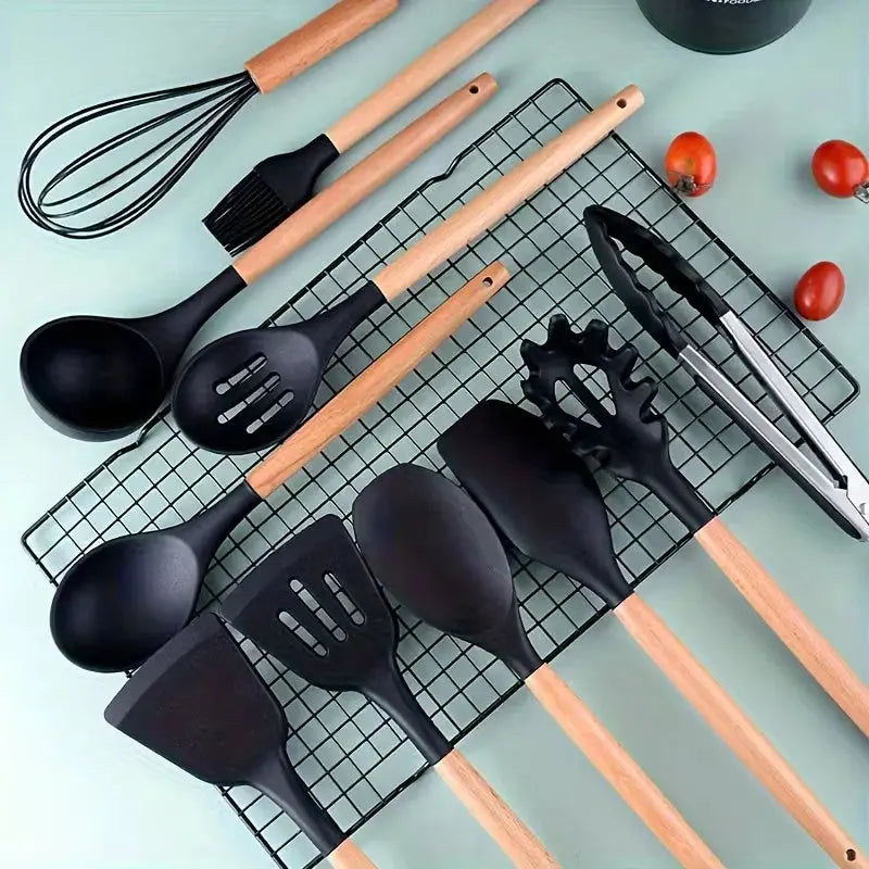 Premium 12-Piece Silicone Kitchen Utensil Set with Storage Holder Scrollcart Qatar 