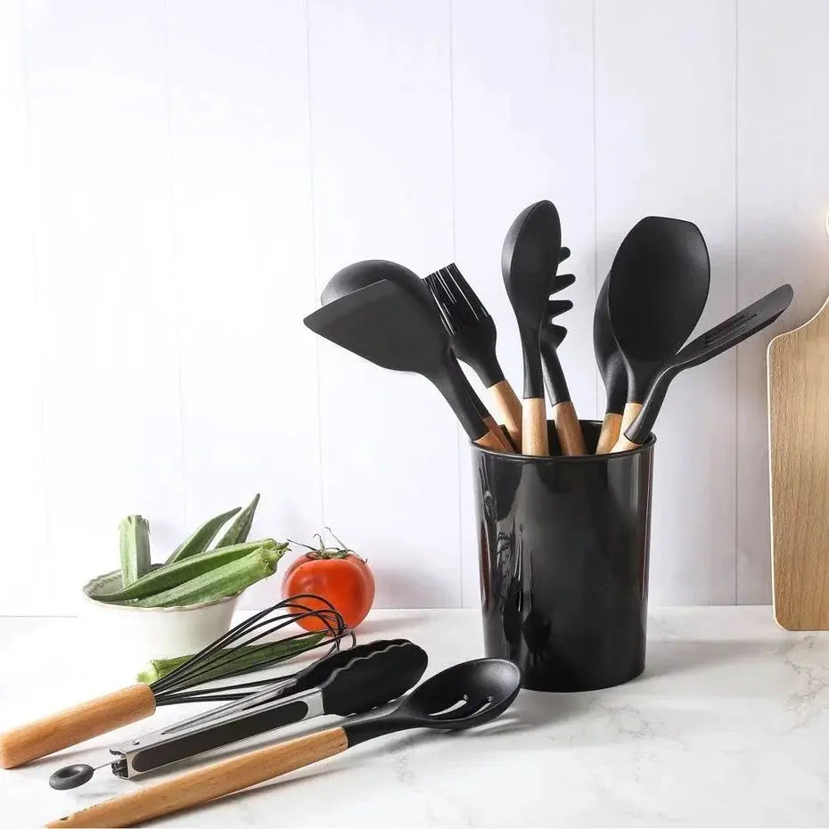 Premium 12-Piece Silicone Kitchen Utensil Set with Storage Holder Scrollcart Qatar 