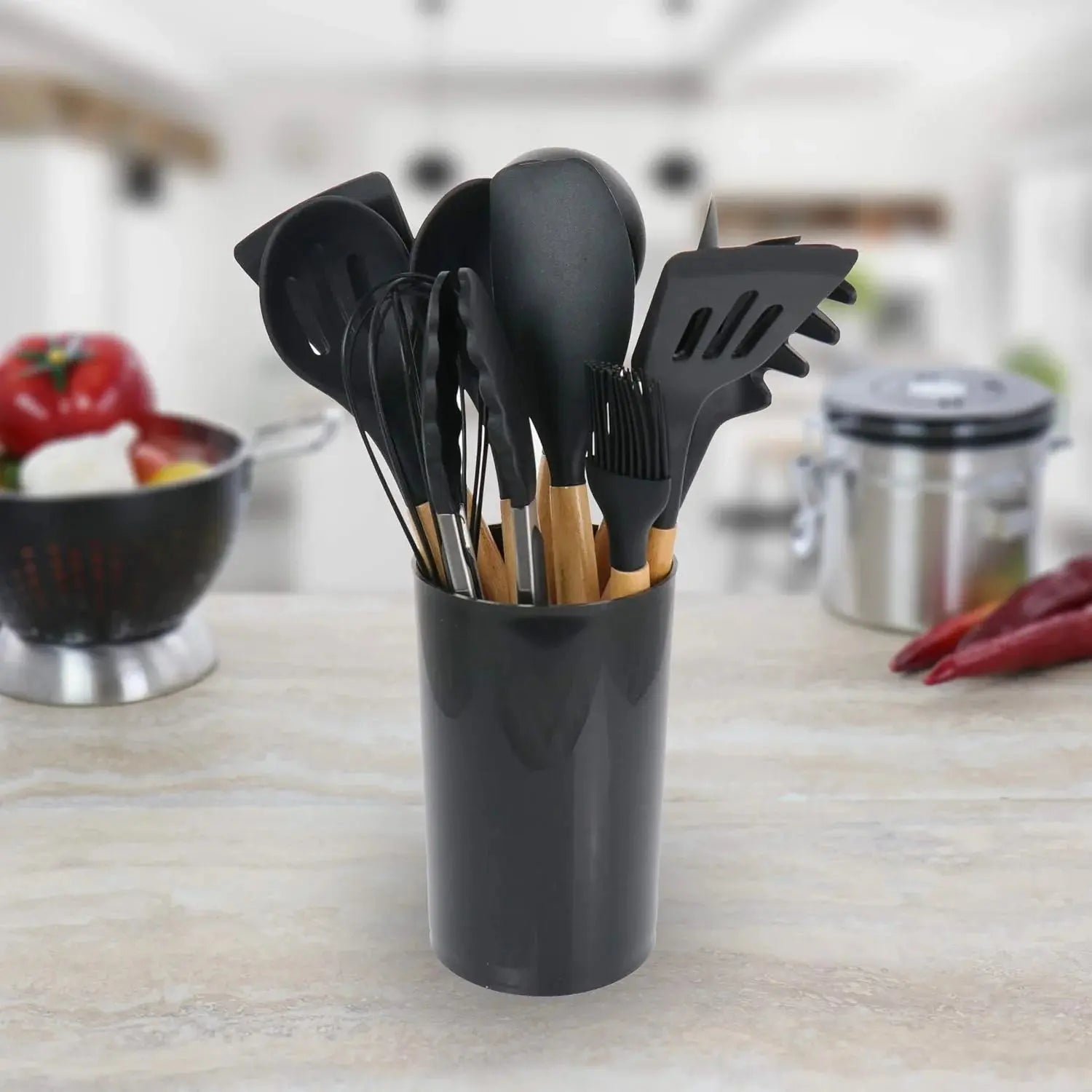 Premium 12-Piece Silicone Kitchen Utensil Set with Storage Holder Scrollcart Qatar 