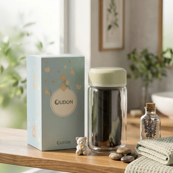 Premium Glass Mug with Infuser Lid & Protective Case Scrollcart Qatar 