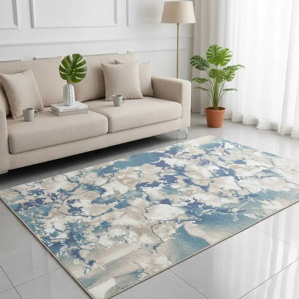 Premium Lynosse Carpet – Beige & Blue Abstract Turkish Runner Silk Gallery 