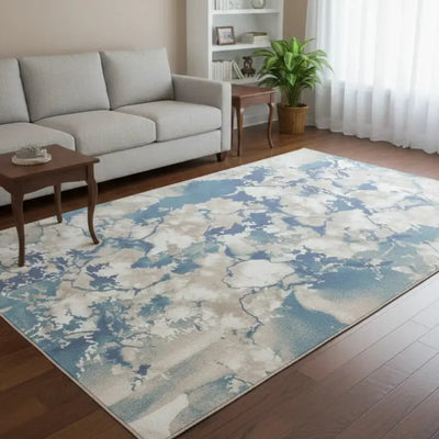 Premium Lynosse Carpet – Beige & Blue Abstract Turkish Runner Silk Gallery 