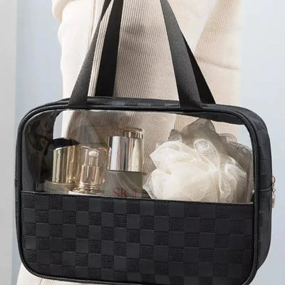 Premium Makeup Bag Set of 3 for Women – Clear PVC Checkered Travel Cosmetic Organizer Scrollcart Qatar 