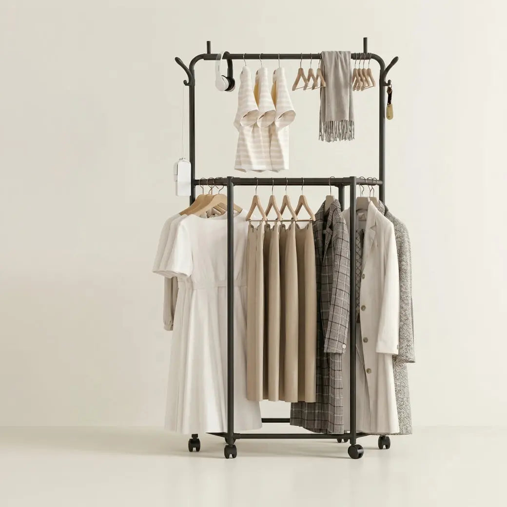 Premium Two-Tier Heavy-Duty Mobile Clothes Rack & Wheels Scrollcart Qatar 
