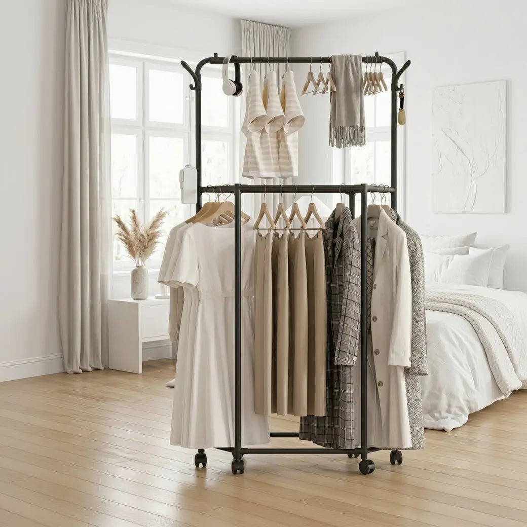 Premium Two-Tier Heavy-Duty Mobile Clothes Rack & Wheels Scrollcart Qatar 