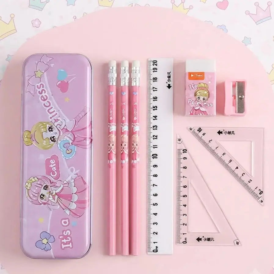 Princess Stationery Set for Girls – Metal Pencil Case, Pencils & Geometry Tools Scrollcart Qatar 