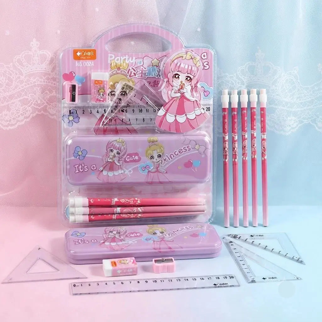 Princess Stationery Set for Girls – Metal Pencil Case, Pencils & Geometry Tools Scrollcart Qatar 