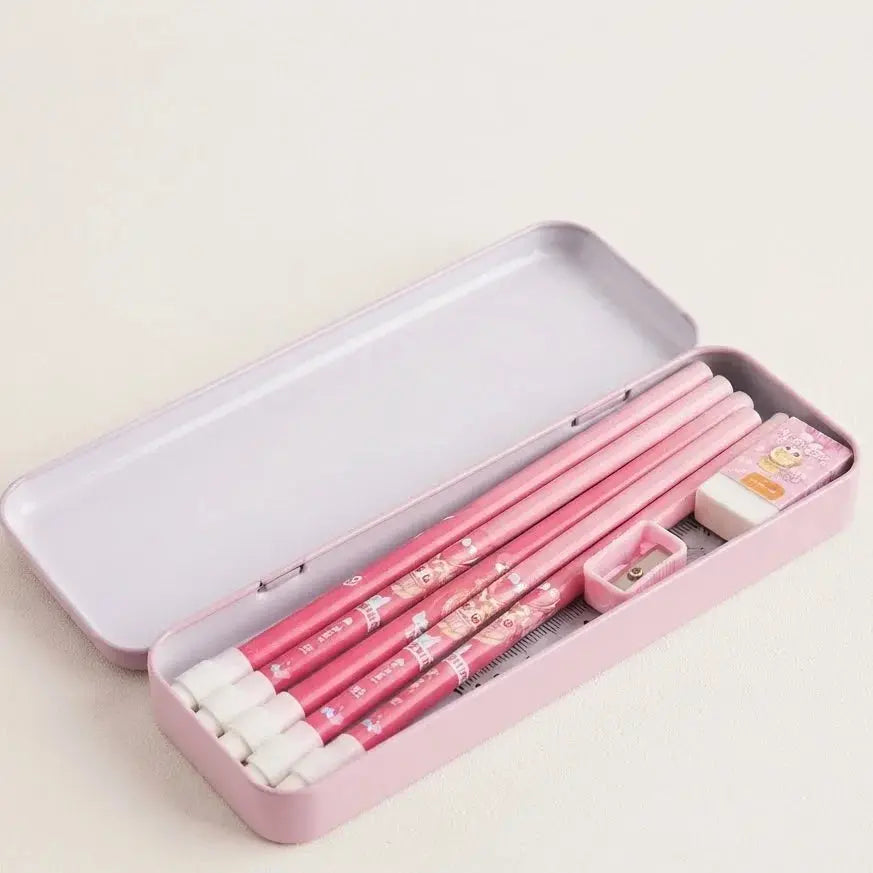 Princess Stationery Set for Girls – Metal Pencil Case, Pencils & Geometry Tools Scrollcart Qatar 