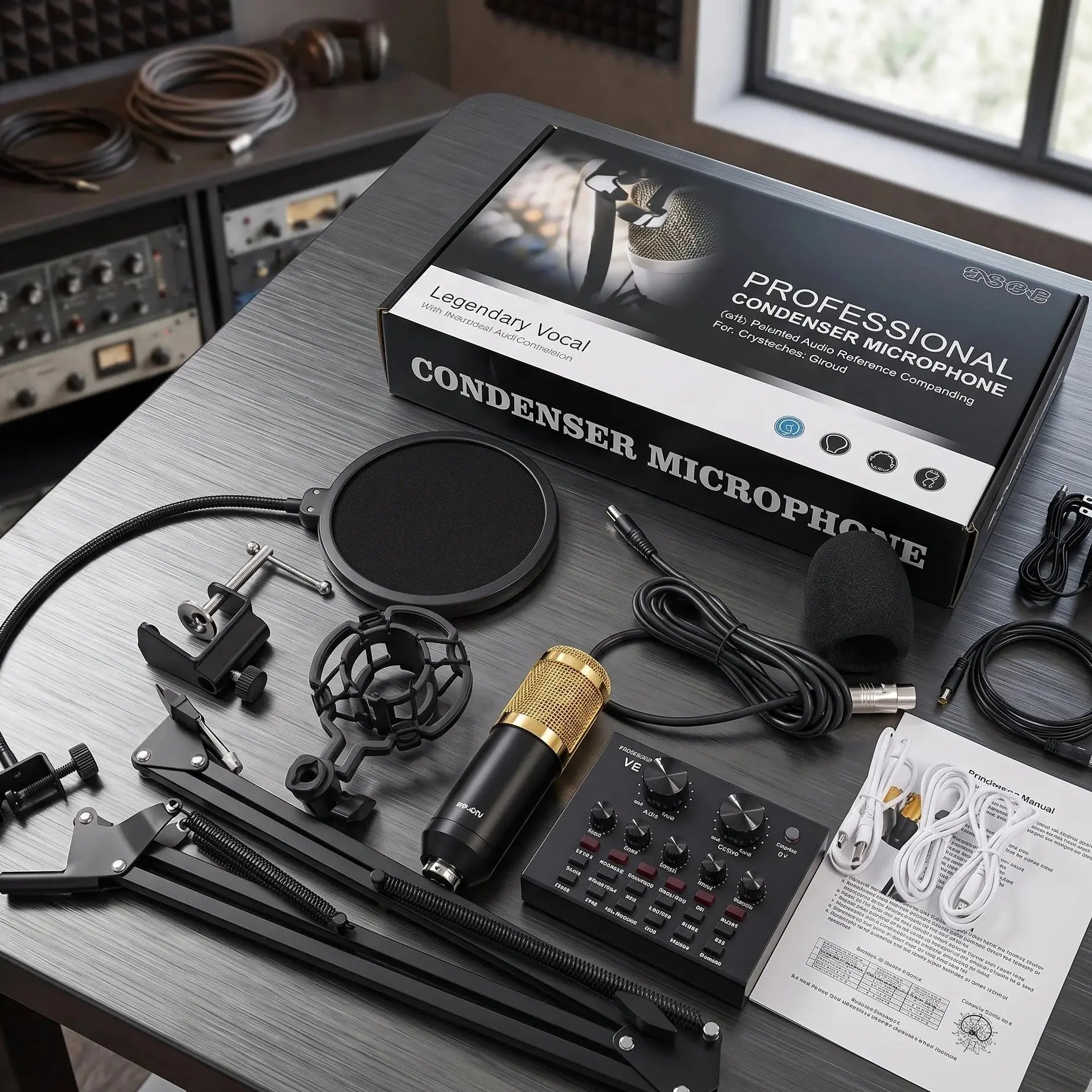 Professional Condenser Microphone with V8 Sound Card Kit Scrollcart Qatar 