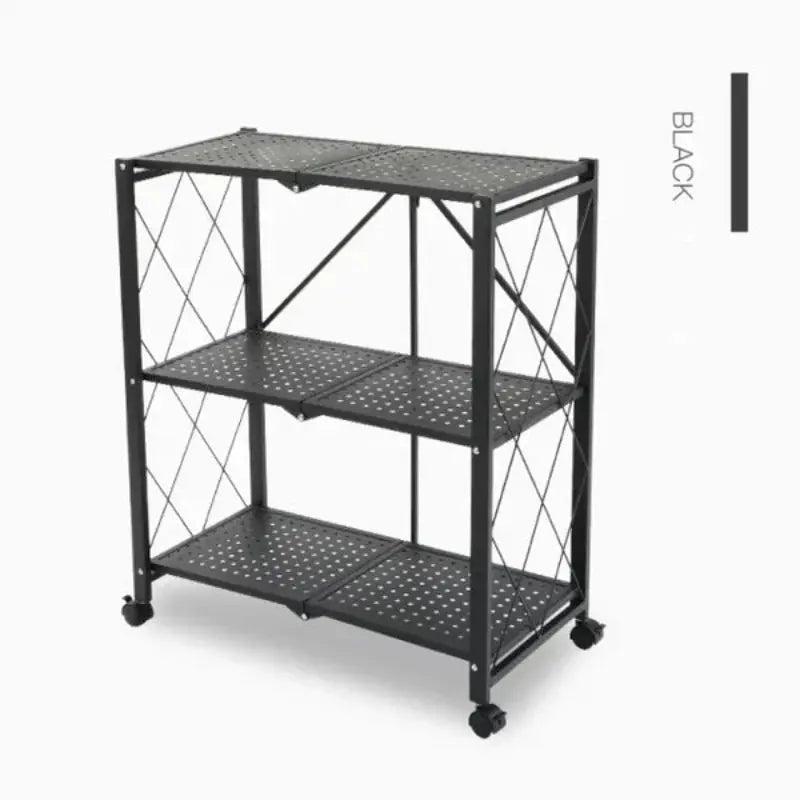 Multi Tier Foldable Metal Storage Rack Stand with Movable Wheel