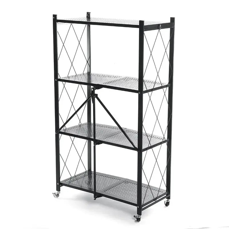 Multi Tier Foldable Metal Storage Rack Stand with Movable Wheel
