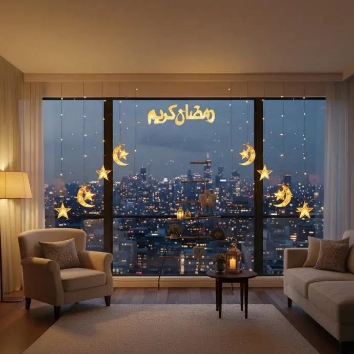 Ramadan Kareem Hanging LED Moon & Star Lights Doha Qatar 